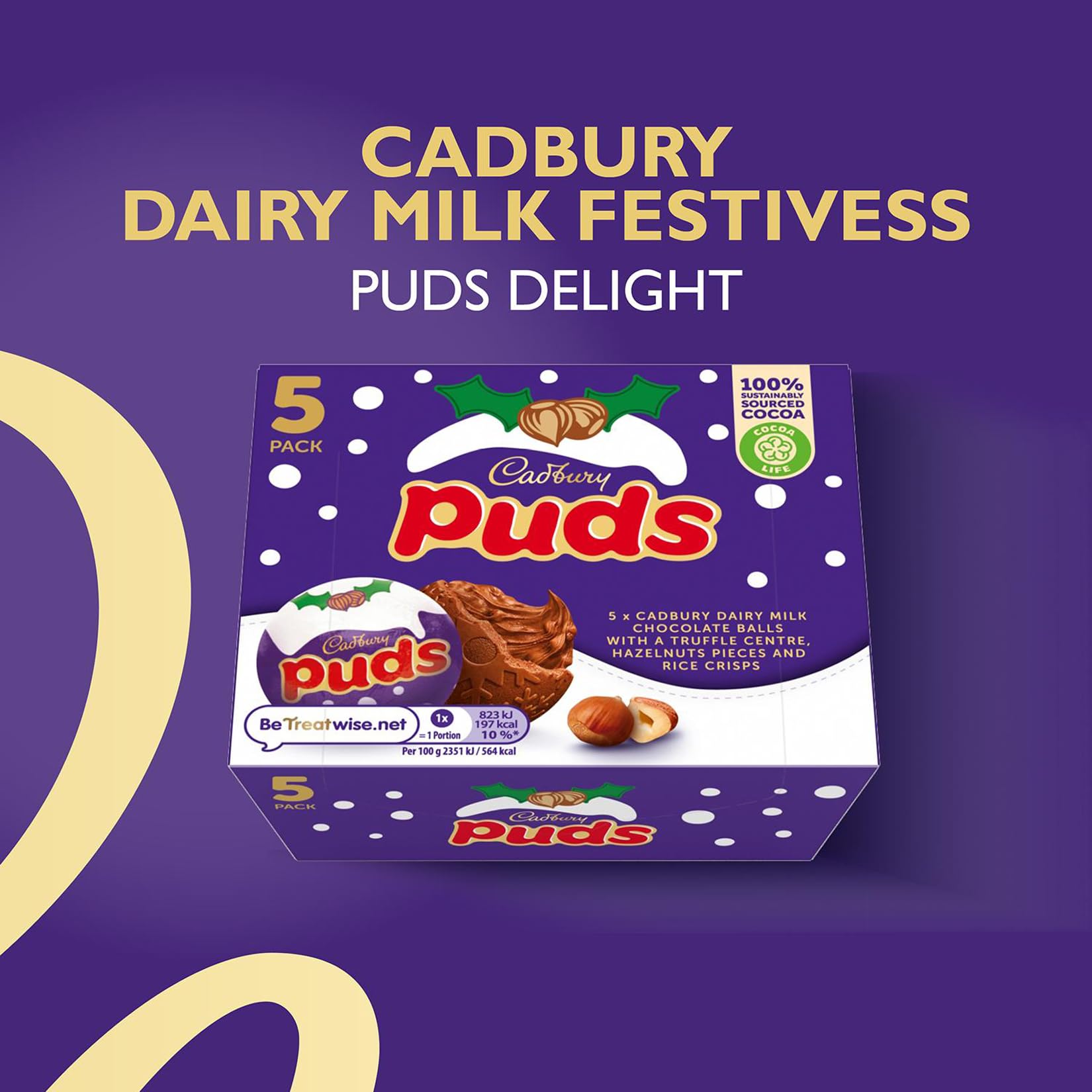 Cadbury Dairy Milk Chocolate Puds 5 Pack, 175g - Festive Truffle & Hazelnut Treats 3