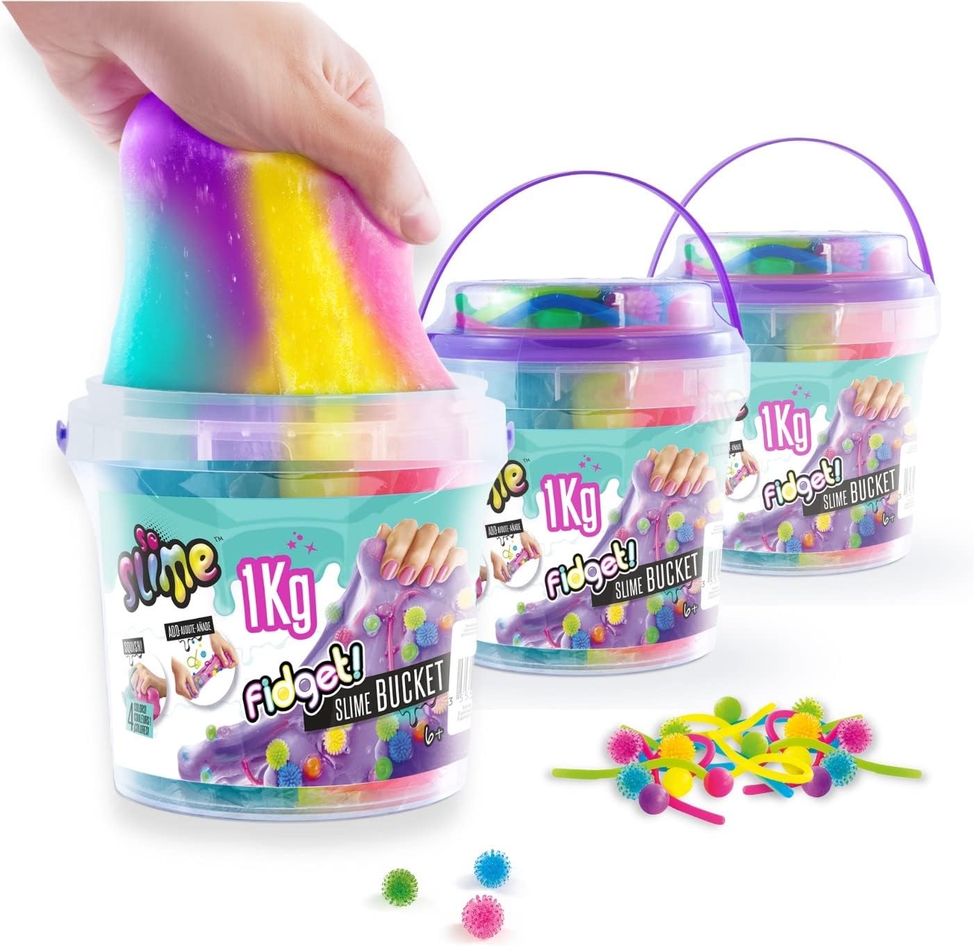 So Slime 1KG Fidget Slime Bucket - Colourful Sensory Slime with Fidget Toys & Storage Container for Kids 6+ 1