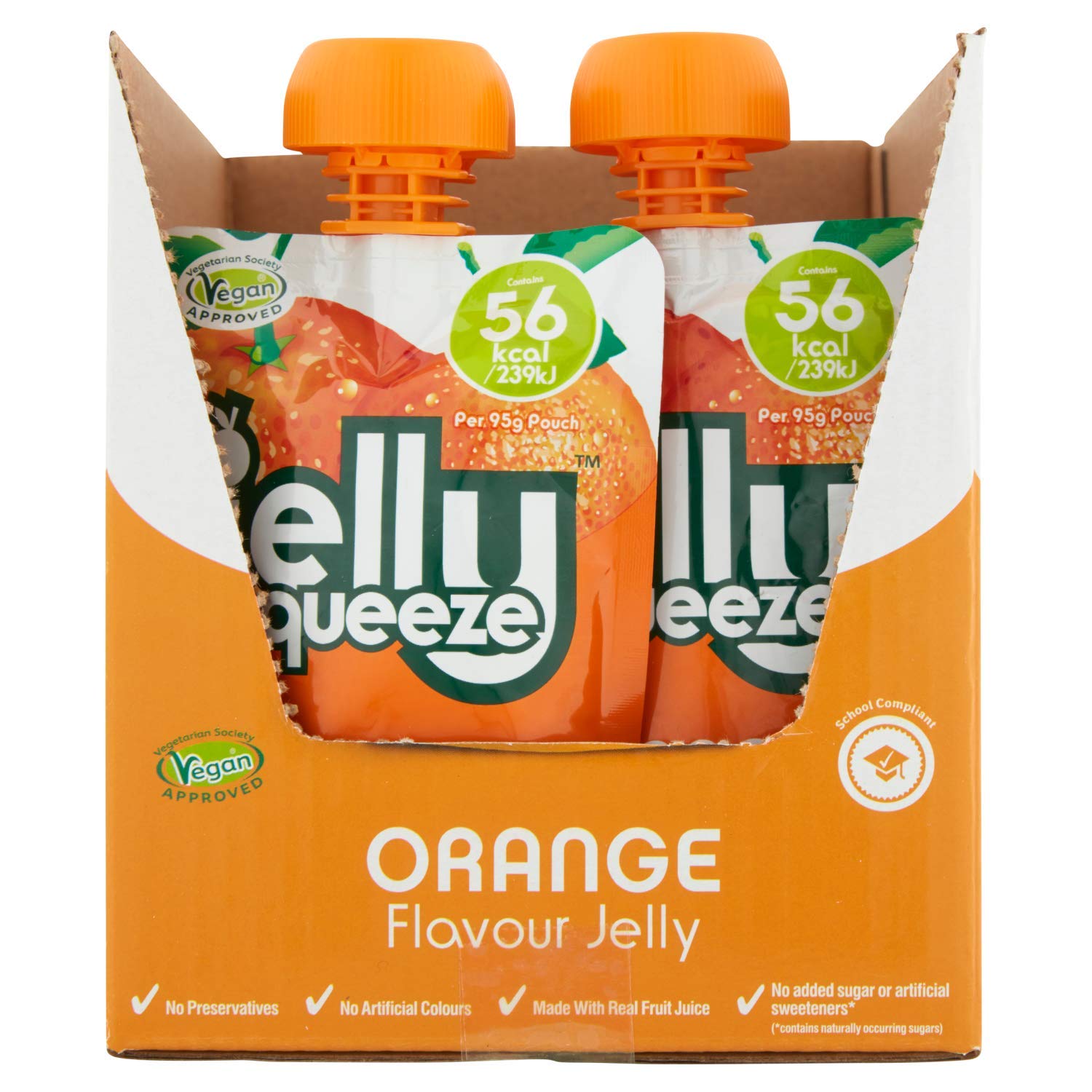 Jelly Squeeze Orange Flavour Jelly Pouches - No Added Sugar | Vegan | 16 x 95 g 6