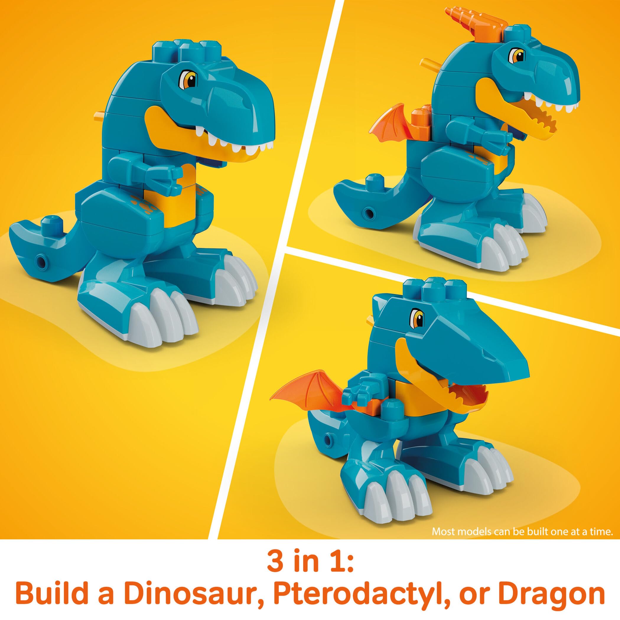 Mega Bloks Fisher-Price 3-in-1 Build & Chomp Dinosaur T-Rex Block Toy | Ages 3Y+ 3