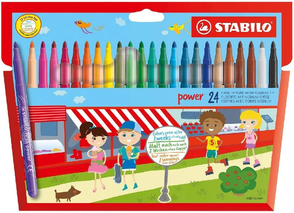 STABILO - power Felt Tip Pen Wallet of 24 Assorted Colours