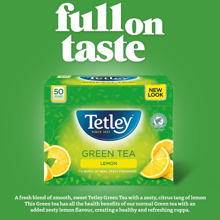 Tetley Lemon Green Tea Bags - Rainforest Alliance Certified - 100% Plant-Based - 300 Tea Bags (6x50)