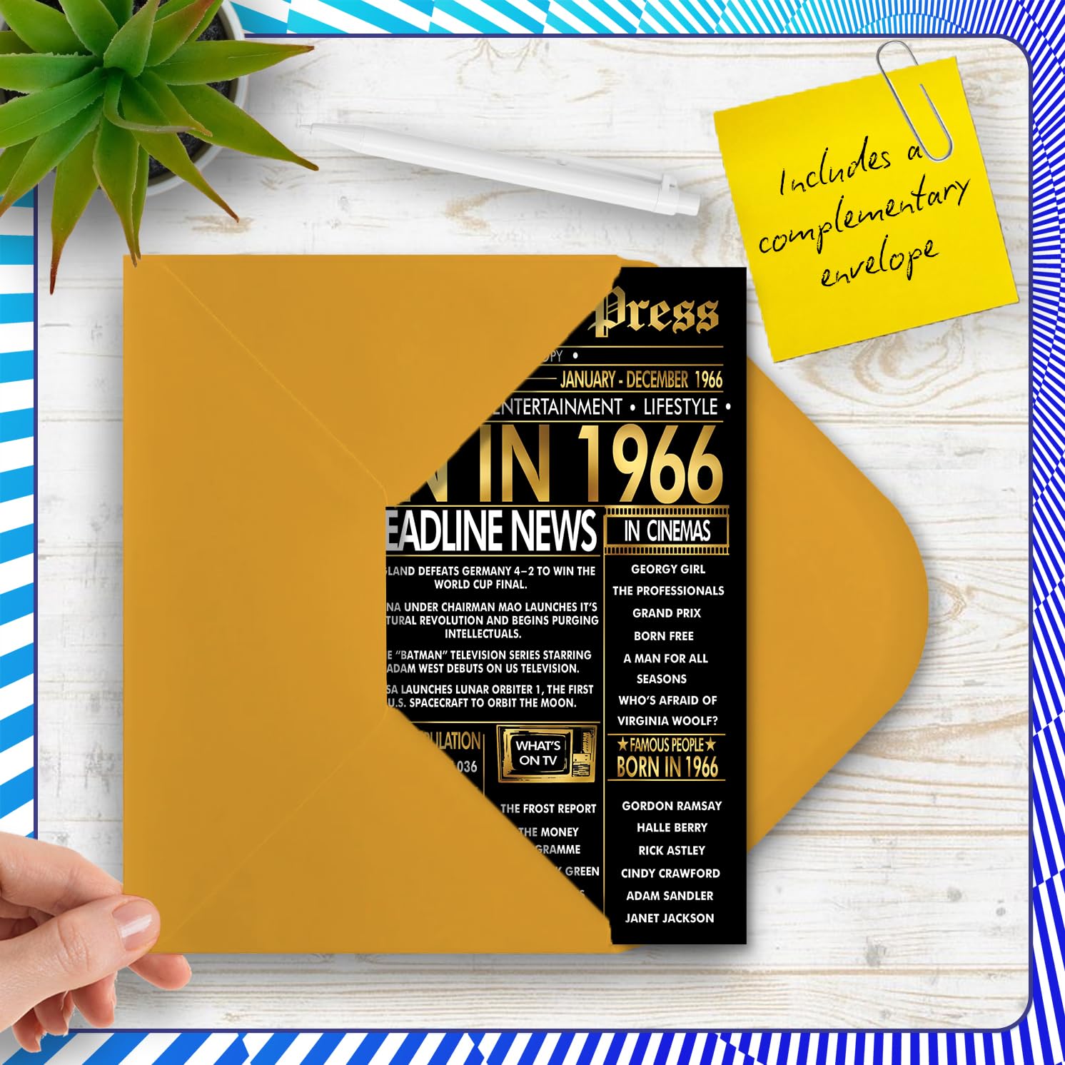 Stuff4 60th Birthday Card for Men & Women - Black & Golden Newspaper Design Born in 1966 5
