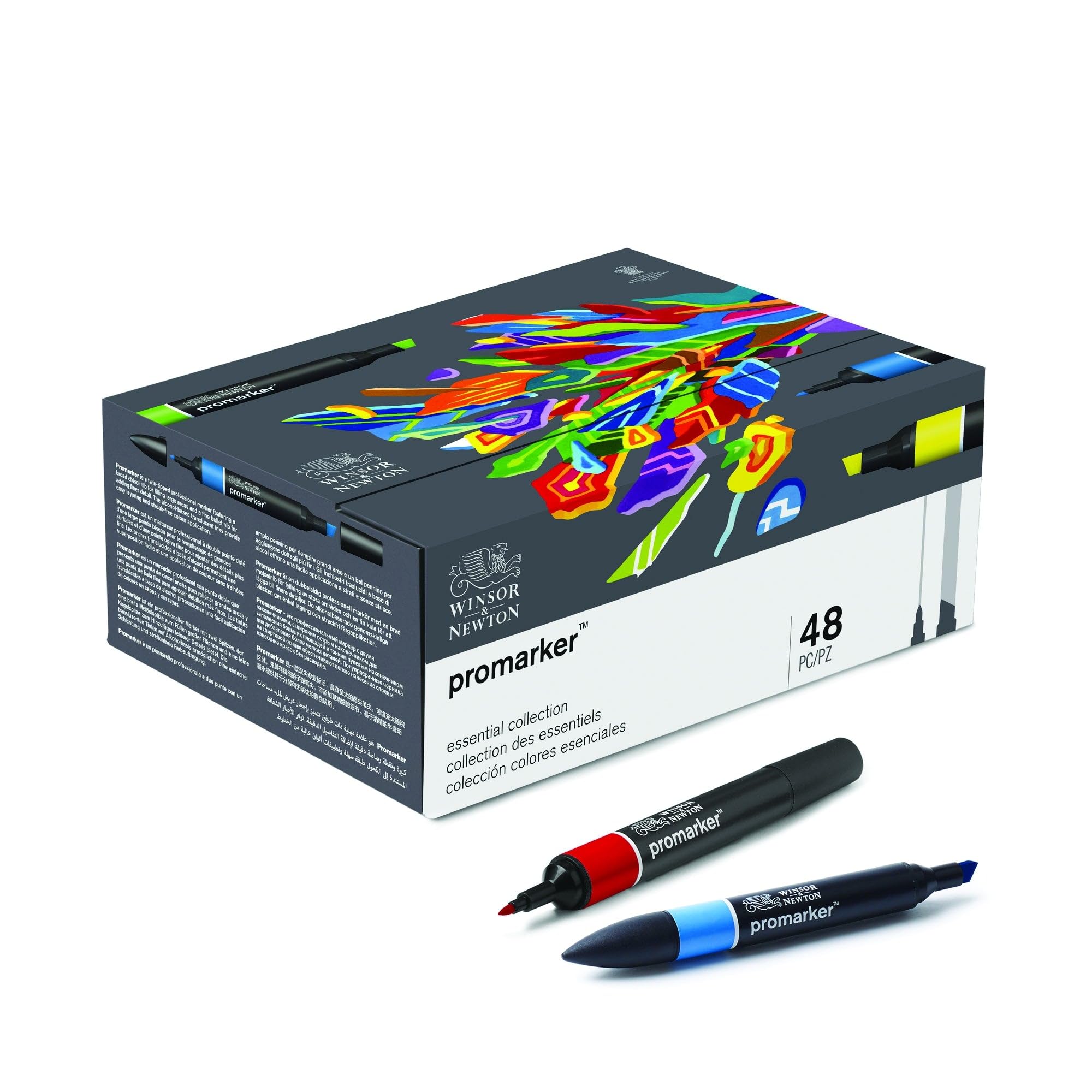 Winsor & Newton Promarker Alcohol Based Marker Set - Essential Collection, 48 Count with Blender 3