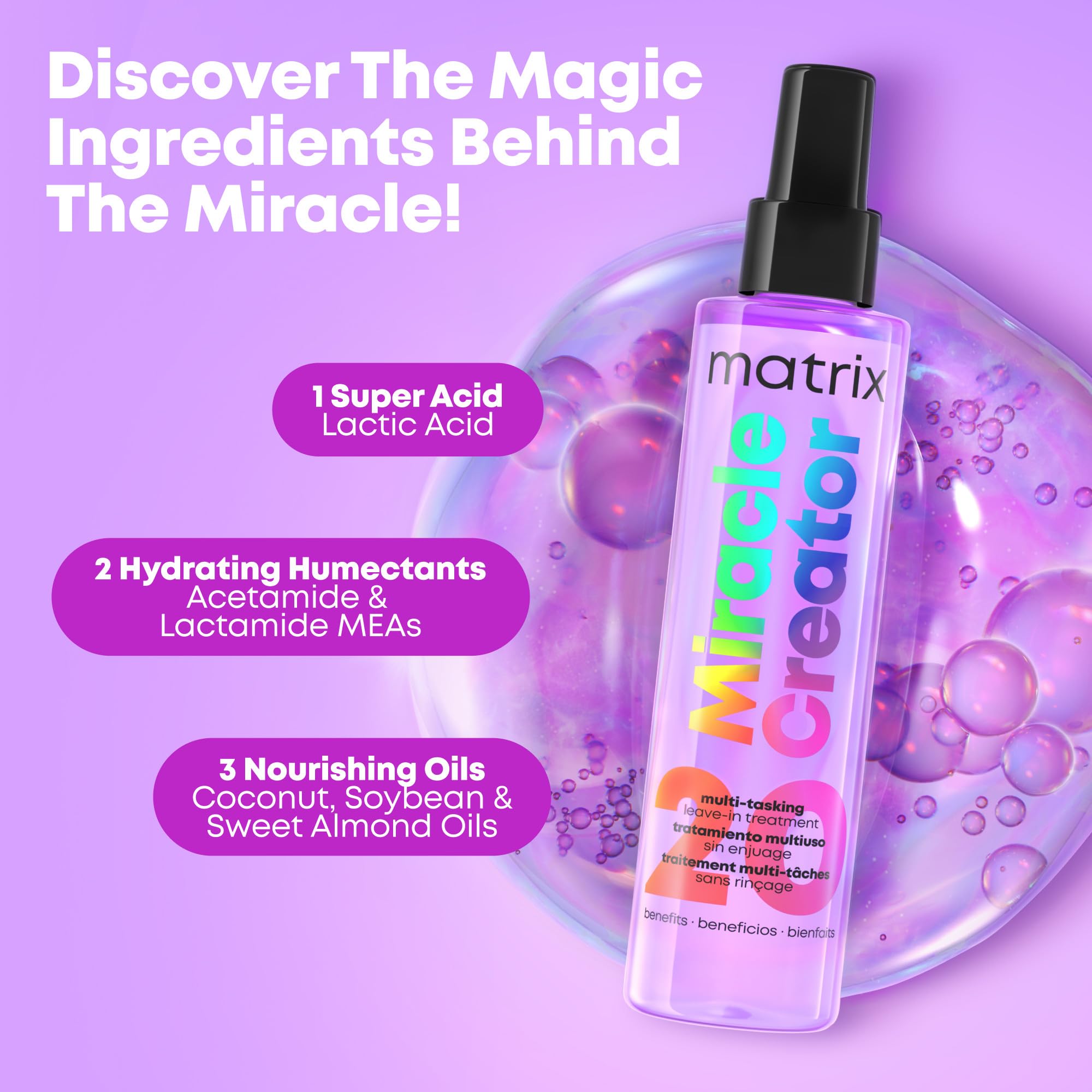 Matrix Miracle Creator Multi-Benefit Leave-In Spray - 20 Benefits, Heat Protection Up To 230°C, Detangling 4