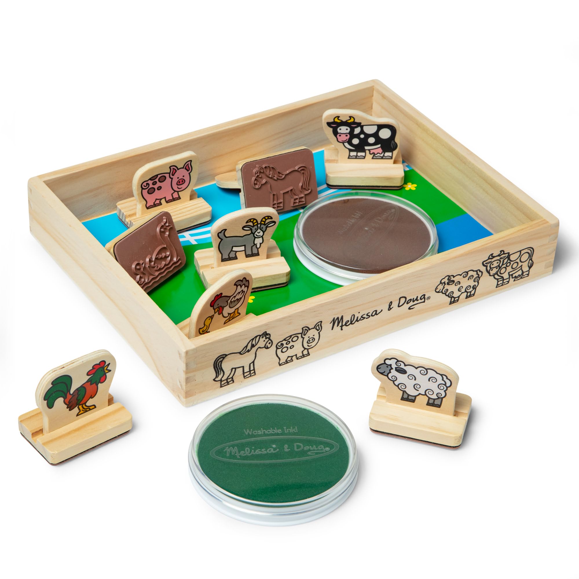 Melissa & Doug My First Wooden Stamp Set - Farm Animals | Easy-Grip Handles | Ages 3+ 4