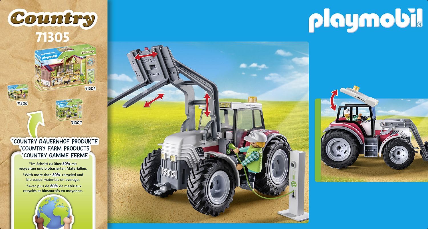 Playmobil 71305 Large Electric Tractor Playset - Educational Farm Vehicle for Kids 4+ 12