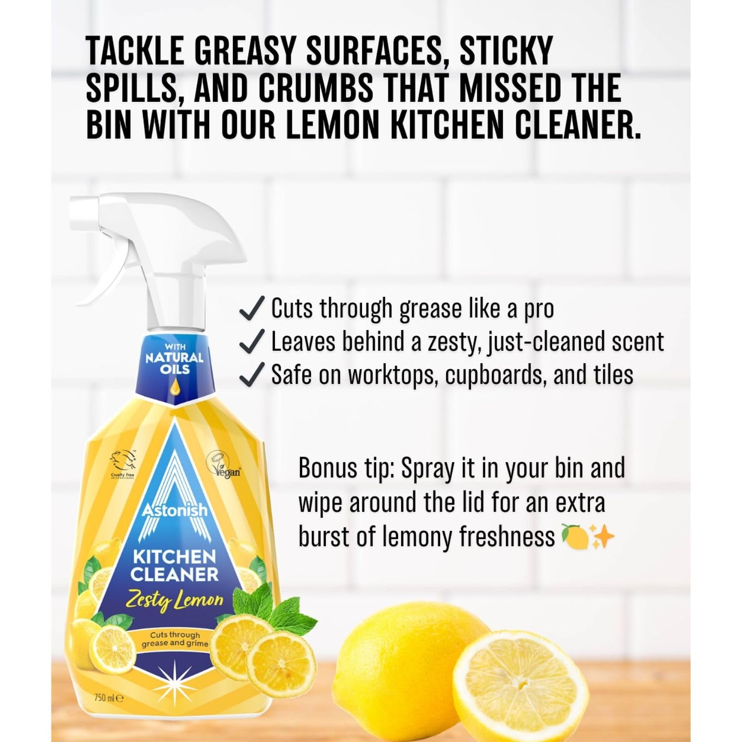Astonish Kitchen Cleaner - Antibacterial, Zesty Lemon Scent, 750ml 4