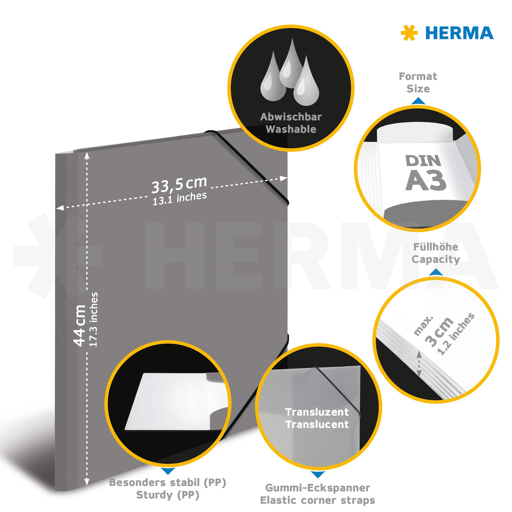 HERMA Elastic Folder - Translucent White A3 | Sturdy Polypropylene | 3 Inner Flaps 6