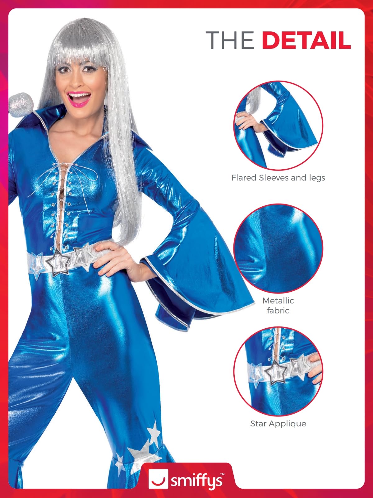 Smiffys 1970s Dancing Dream Costume - Blue Lace-Up Jumpsuit, Size 8-10 6