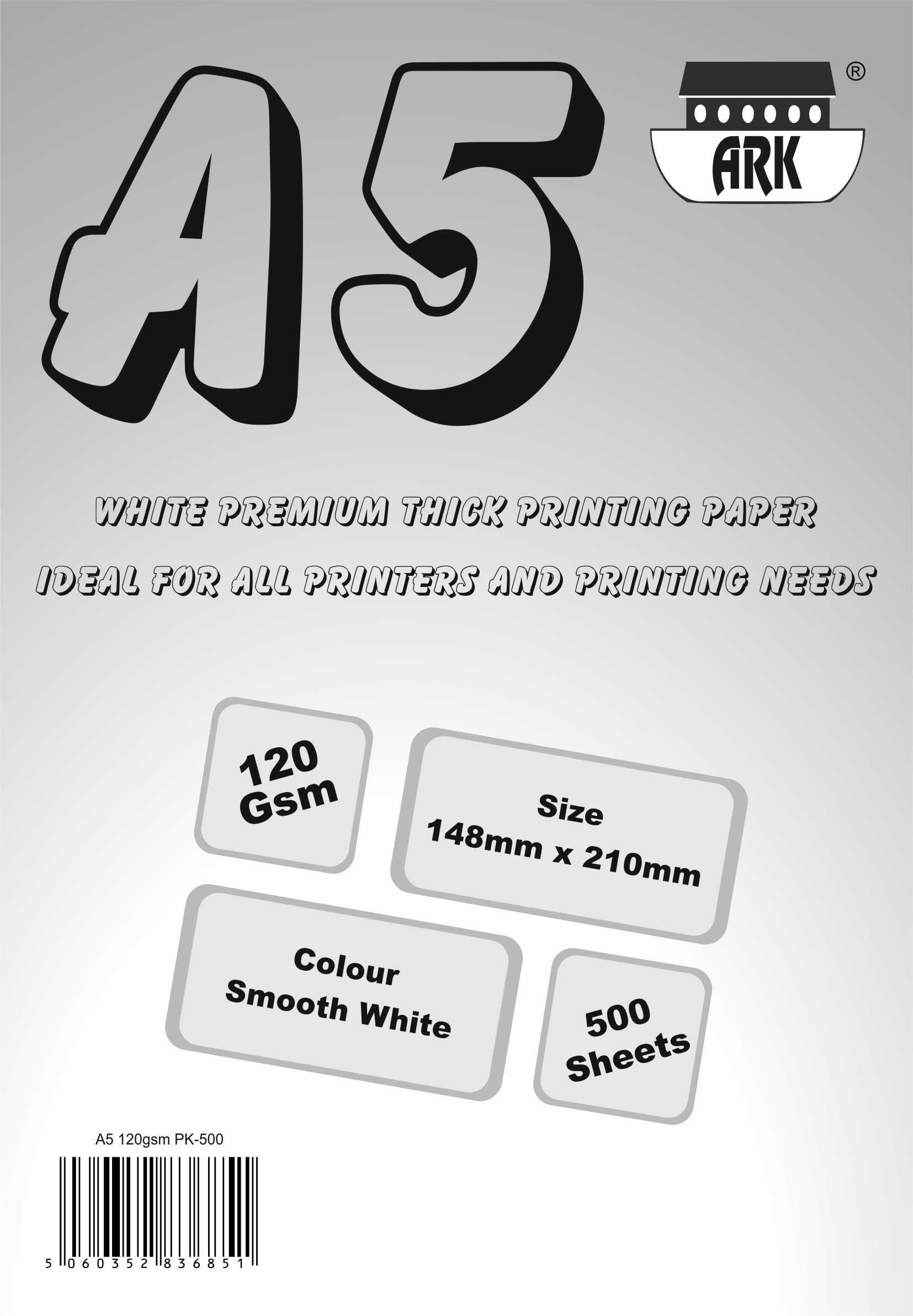 ARK Premium Thick Printing Paper - 120gsm A5 White Smooth | 500 Sheets | Double Sided 1