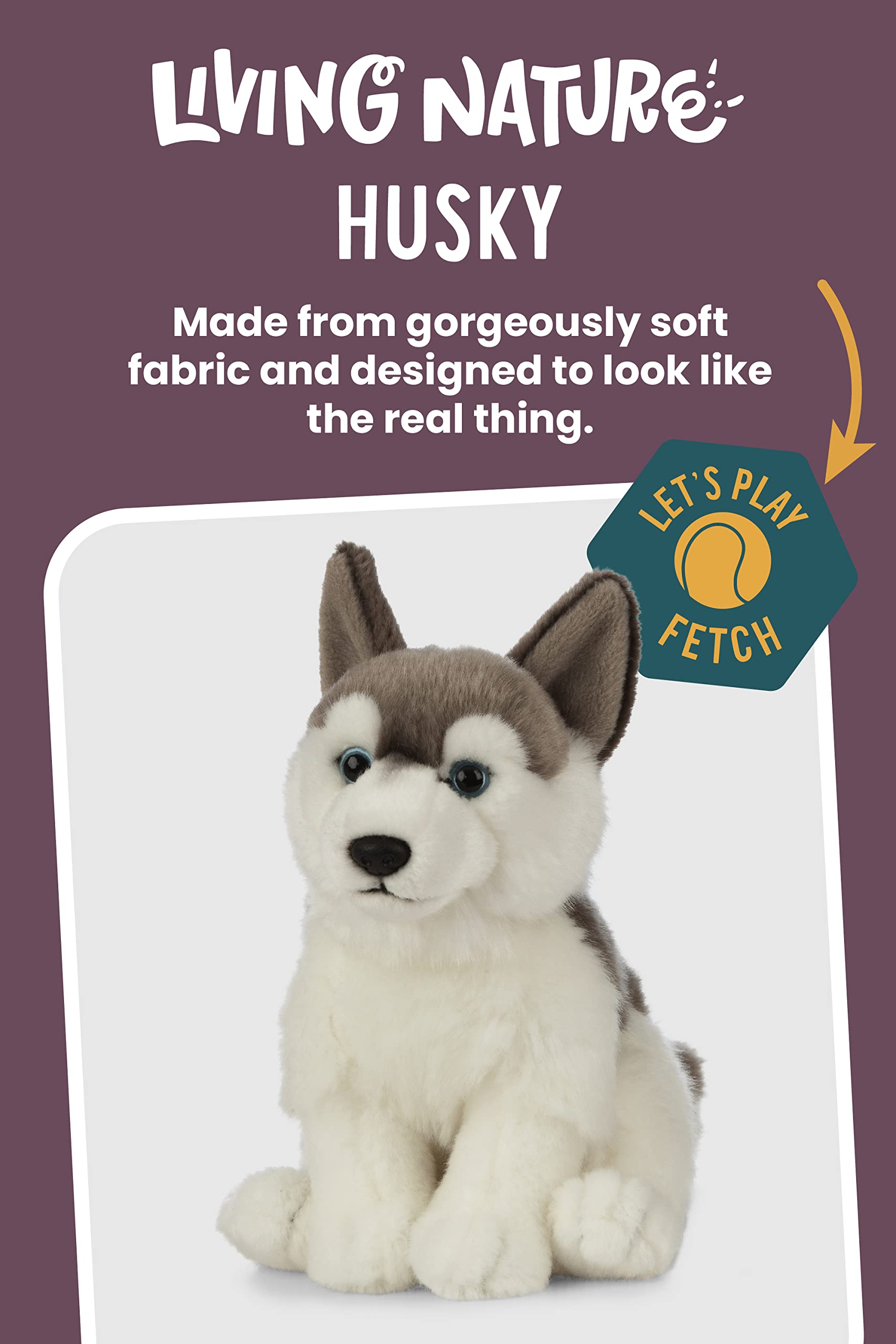 Living Nature Husky, Realistic Soft Cuddly Dog Toy, Naturli Eco-Friendly Plush, 21cm, Blue,grey,white 3