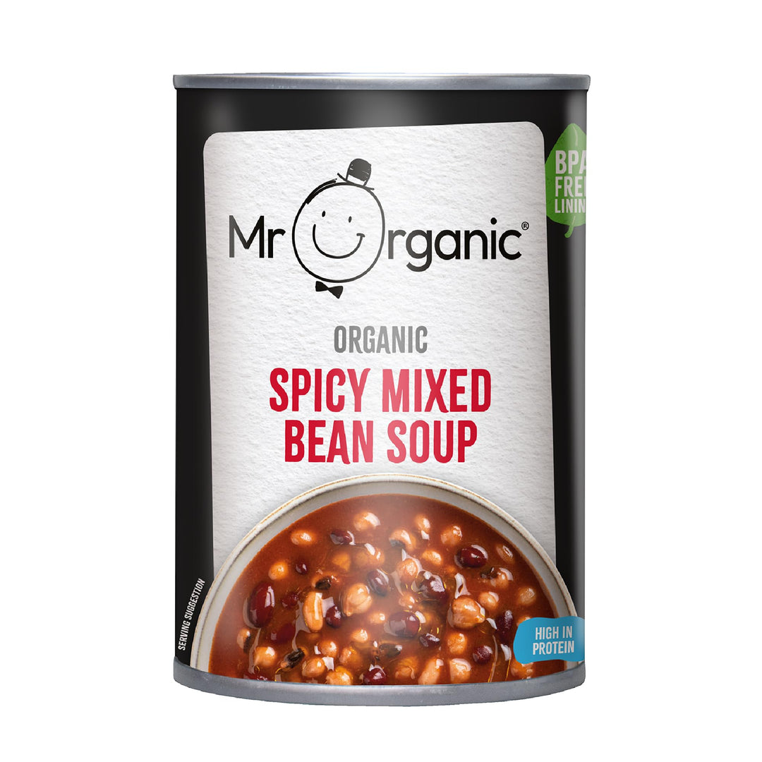 Mr Organic - Spicy Mixed Bean Soup 400g - Organic Vegan High Protein Tinned Soup