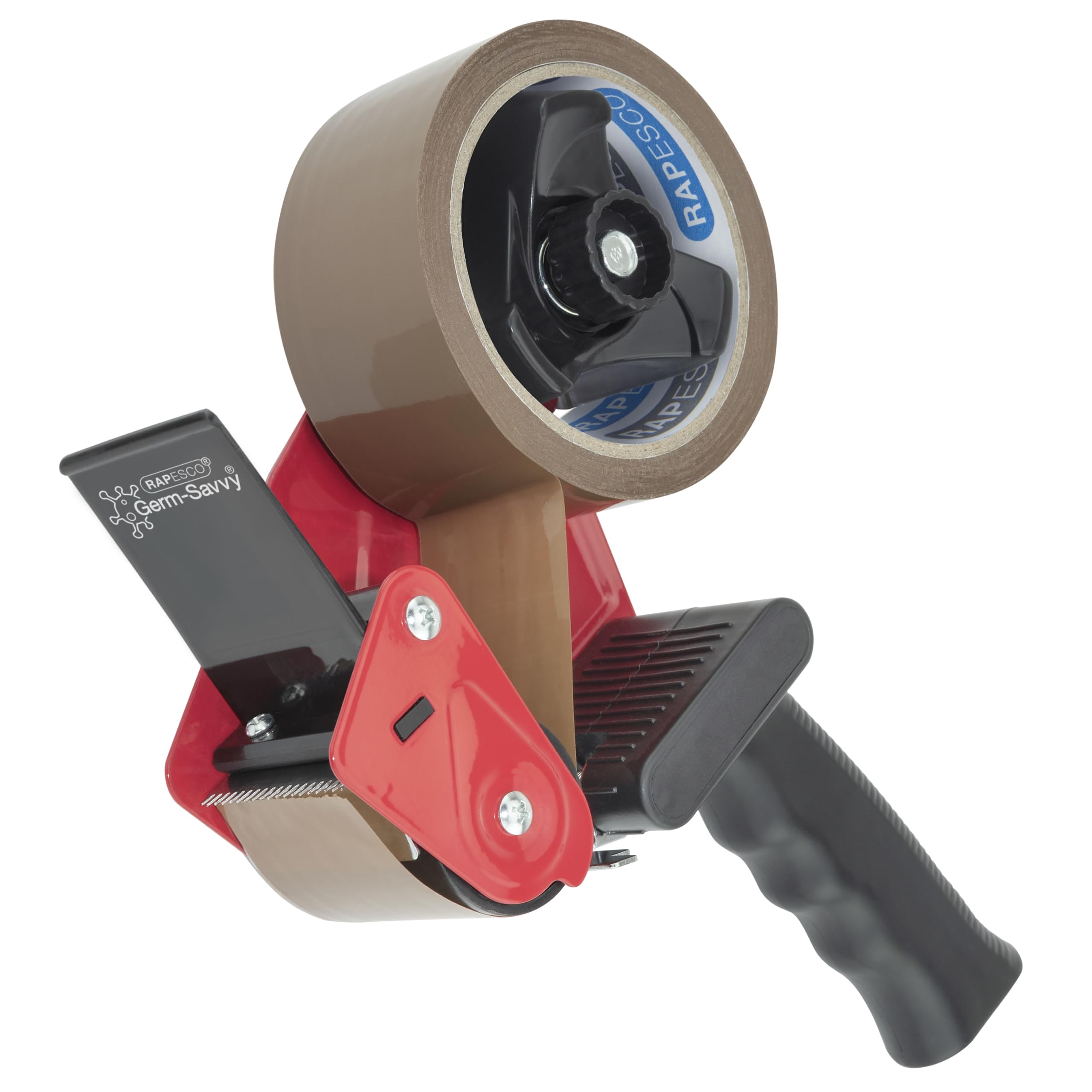 RAPESCO 1683 Germ-Savvy Antibacterial Packaging Tape Dispenser with 1 Roll | Heavy-Duty Steel Construction