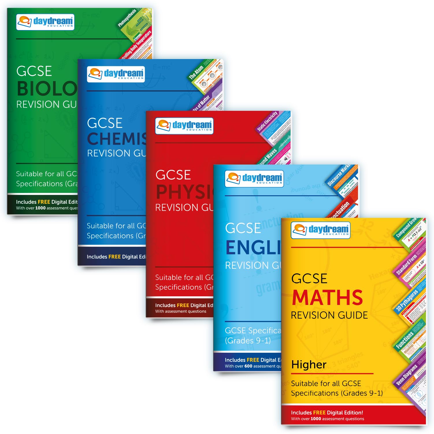 Daydream Education GCSE Revision Guide Pack: Maths (Higher), English, Biology, Chemistry & Physics | Paperback 1