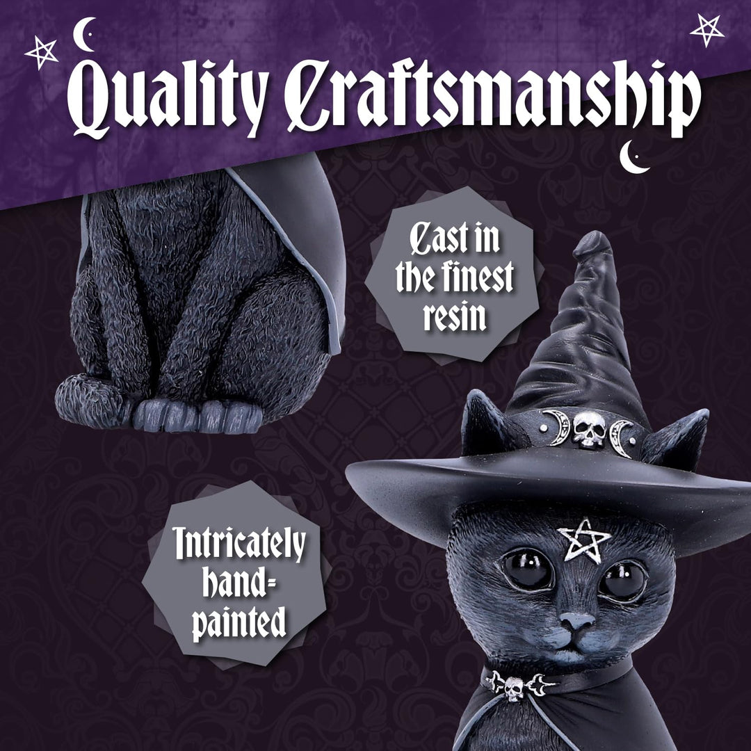 Nemesis Now Purrah Hexenhut okkulte Katzenfigur, schwarz, 13,5 cm