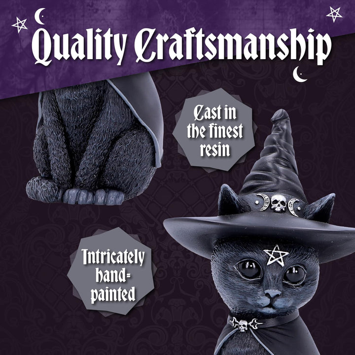 Nemesis Now Purrah Hexenhut okkulte Katzenfigur, schwarz, 13,5 cm