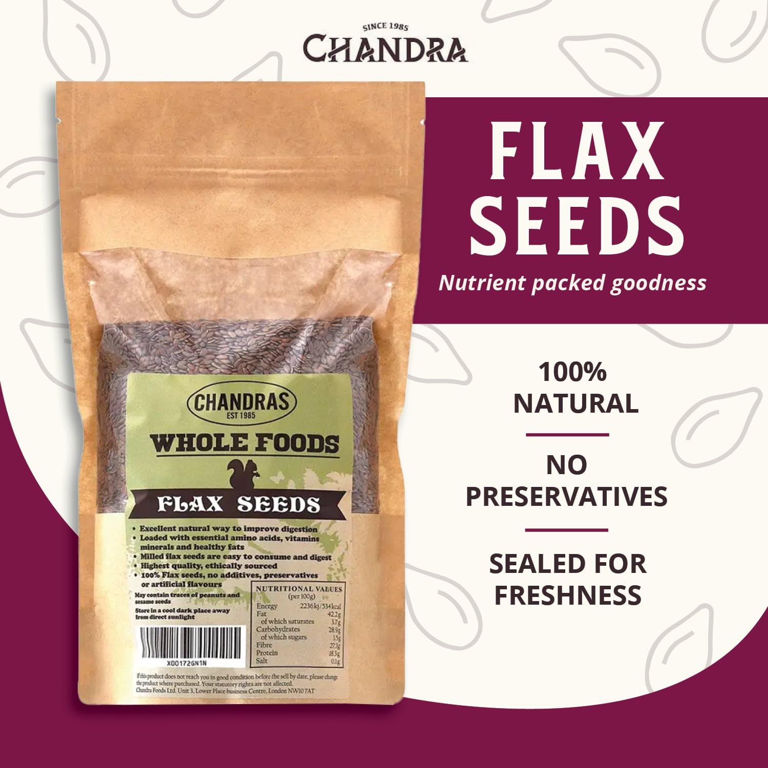 CHANDRA Whole Foods Flax Seeds - 1KG Pack | High Fibre, Low Carb | Vegan & Keto Friendly 2