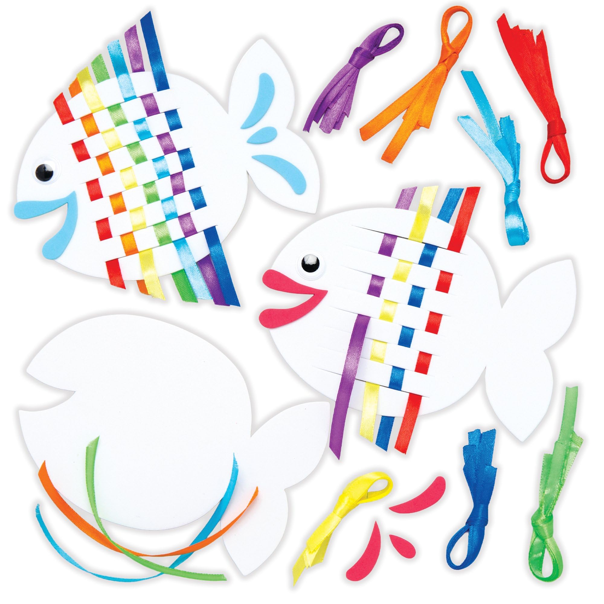 Baker Ross Rainbow Fish Weaving Craft Kits for Kids - Introduction to Weaving, 6 Pack