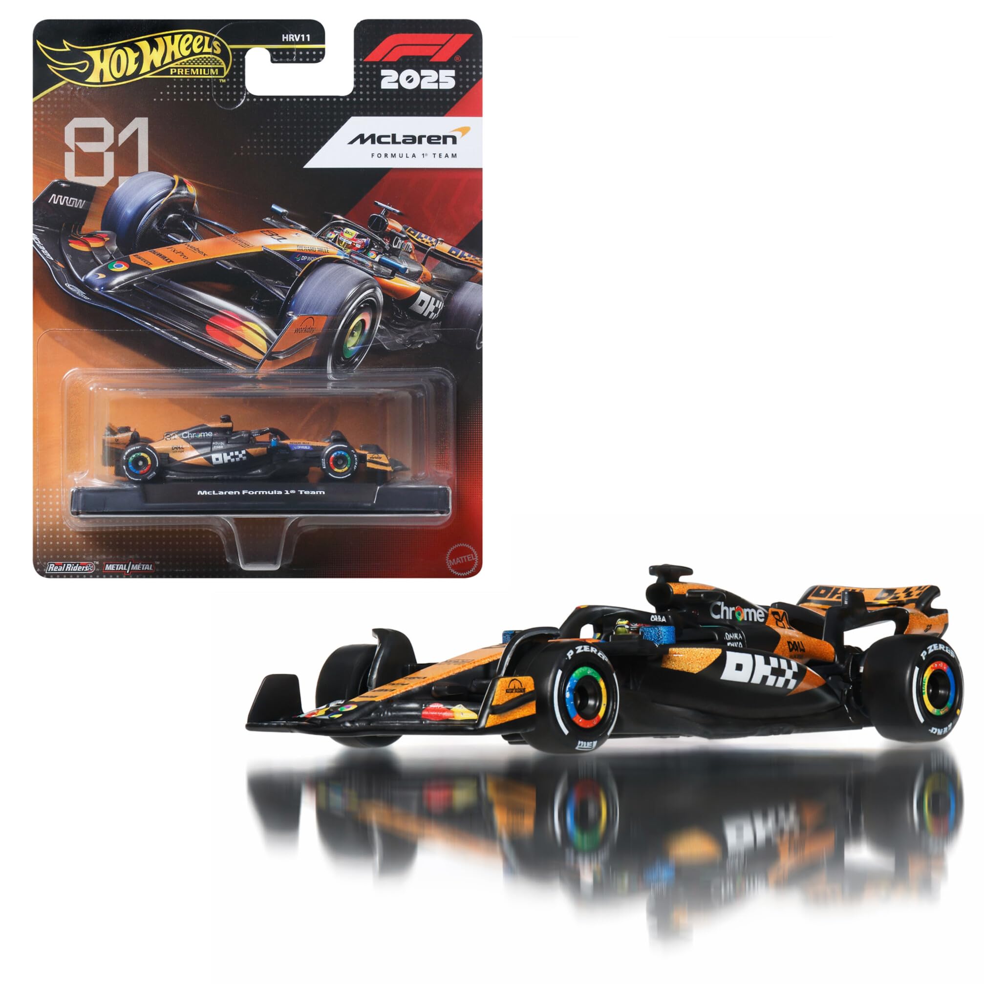 Hot Wheels Formula 1 McLaren Oscar Piastri #81 Die-Cast Car | 1:64 Scale Metal/Metal | Real Riders Tyres 1
