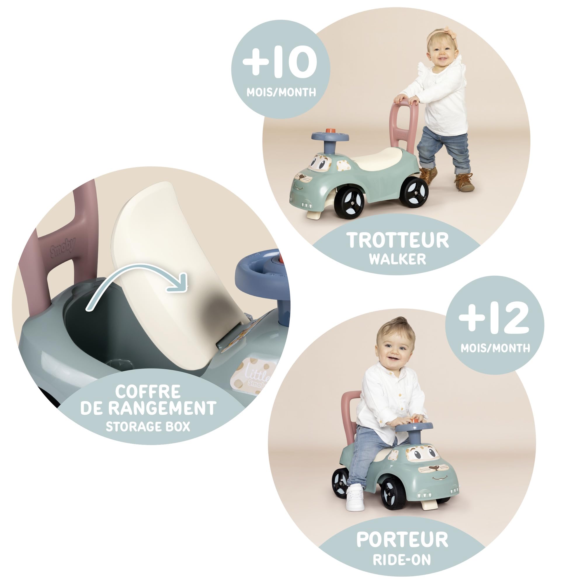 Smoby Little Auto Ride-On - Ergonomic Design with Toy Box & Horn for Toddlers 7
