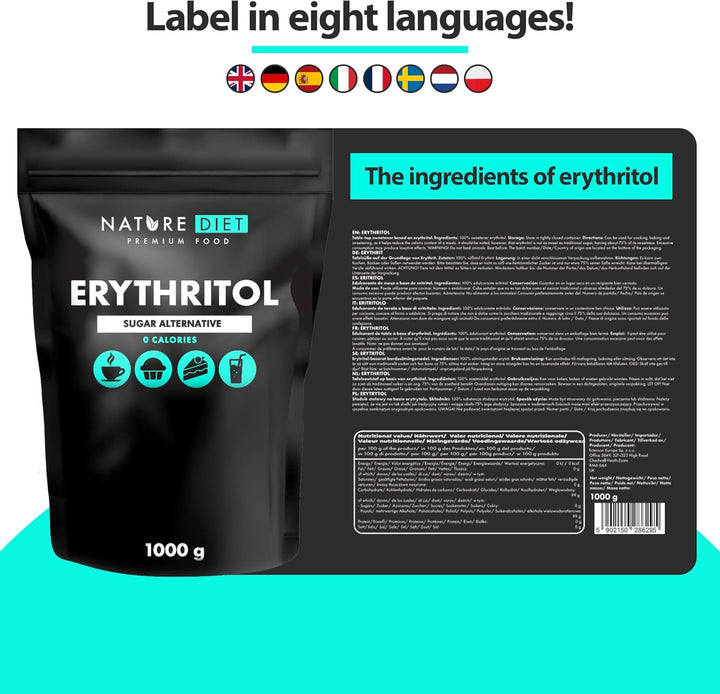 Nature Diet - Erythritol 1000 g, Natural Sweetener, Zero Calories, Sugar Substitute