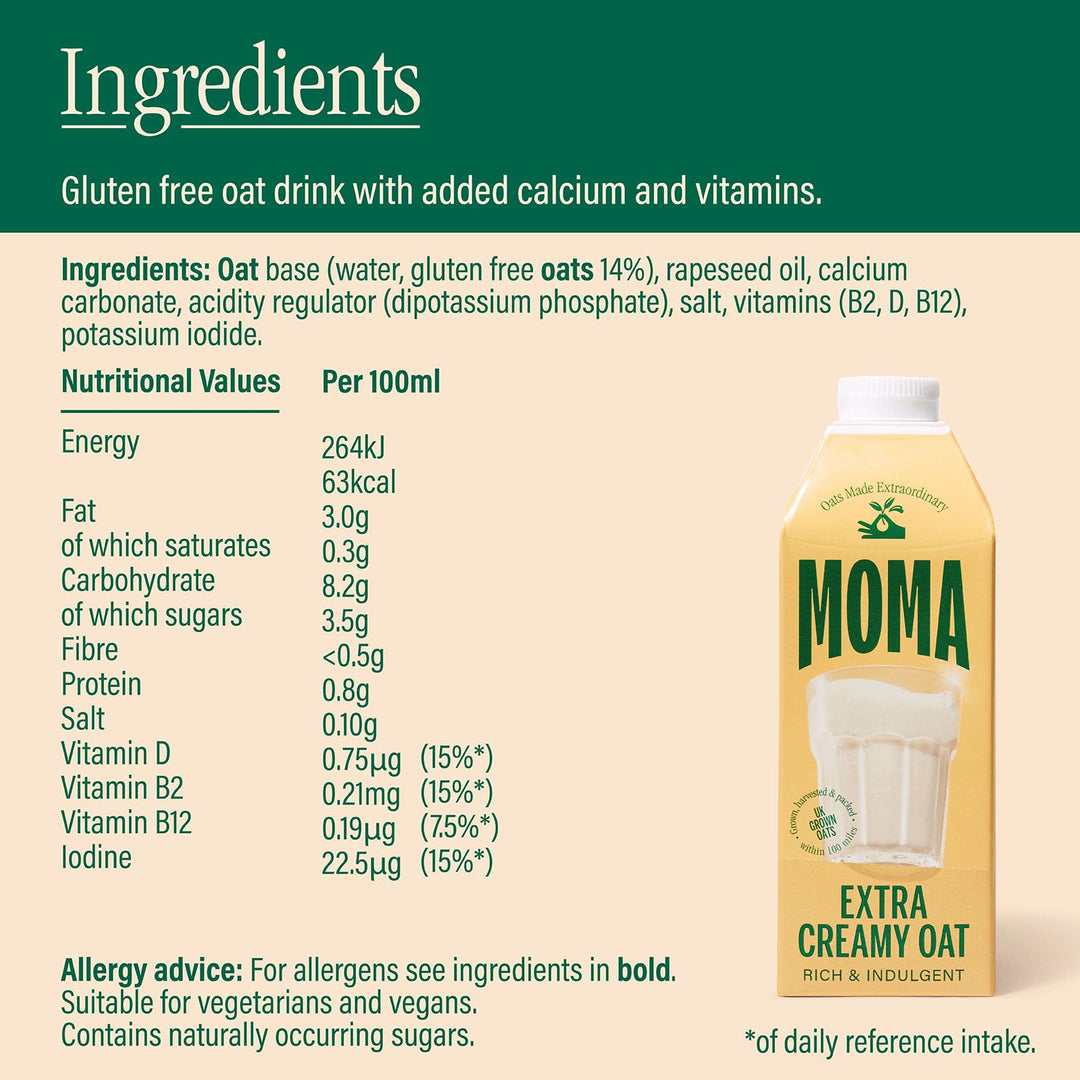 MOMA Extra Creamy Oat Drink - 750ml - 100% Plant-Based, Vegan, No Added Sugar