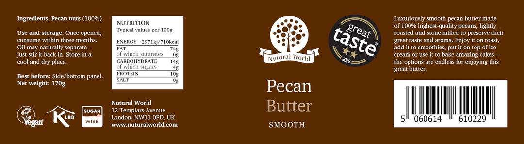 Nutural World - Smooth Pecan Nut Butter (170g) - 100% Pure Single Ingredient