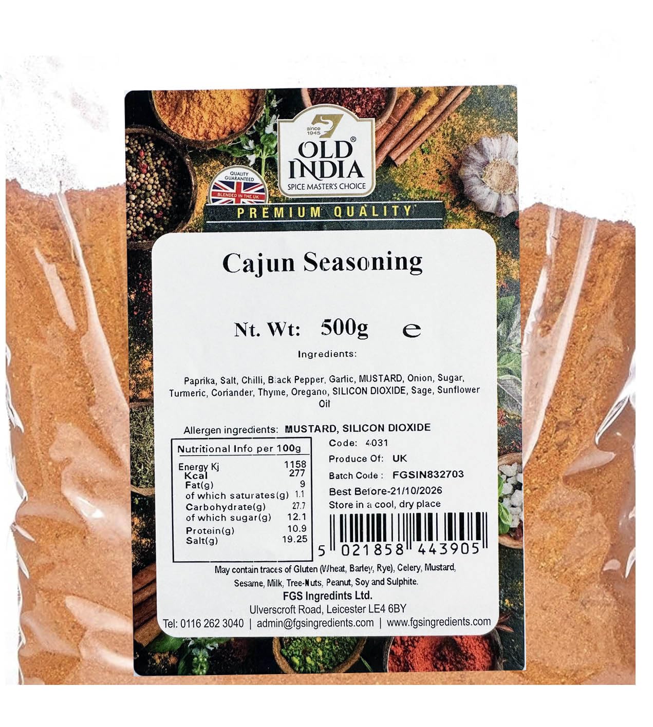 Old India Cajun Seasoning 500g - Natural Spice Blend for Curries, Soups & Stews 1