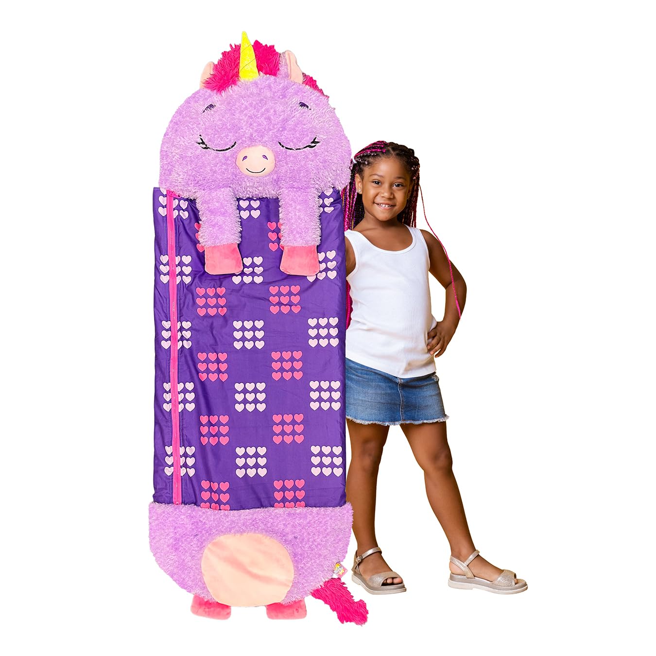Happy Nappers Kids Sleeping Bag - Purple Unicorn - 2-in-1 Plush Toy & Sleeping Bag for Nap Time or Play 12