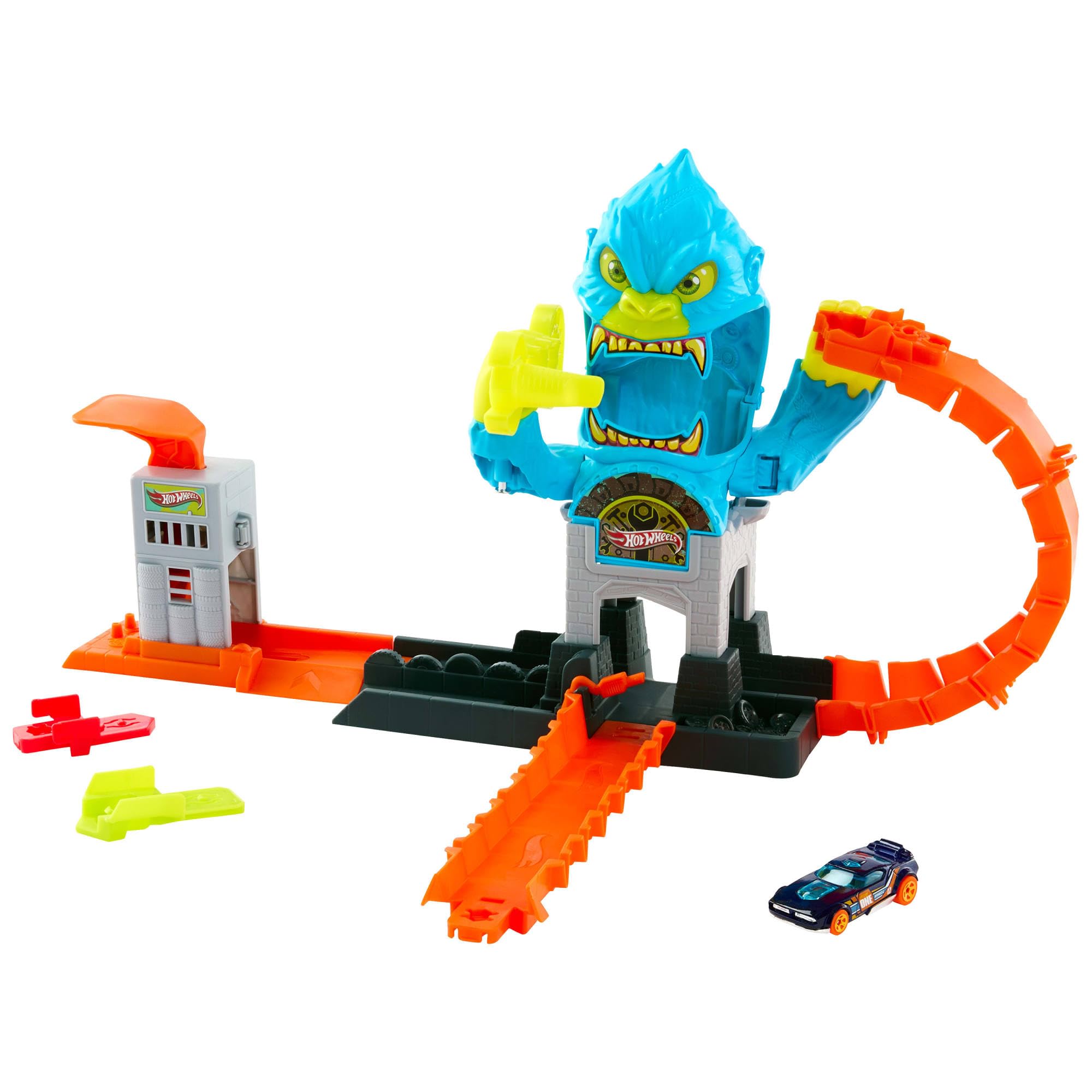 Hot Wheels City Gorilla Slam Attack Playset with 1:64 Scale Die-Cast Car | Model JHL92