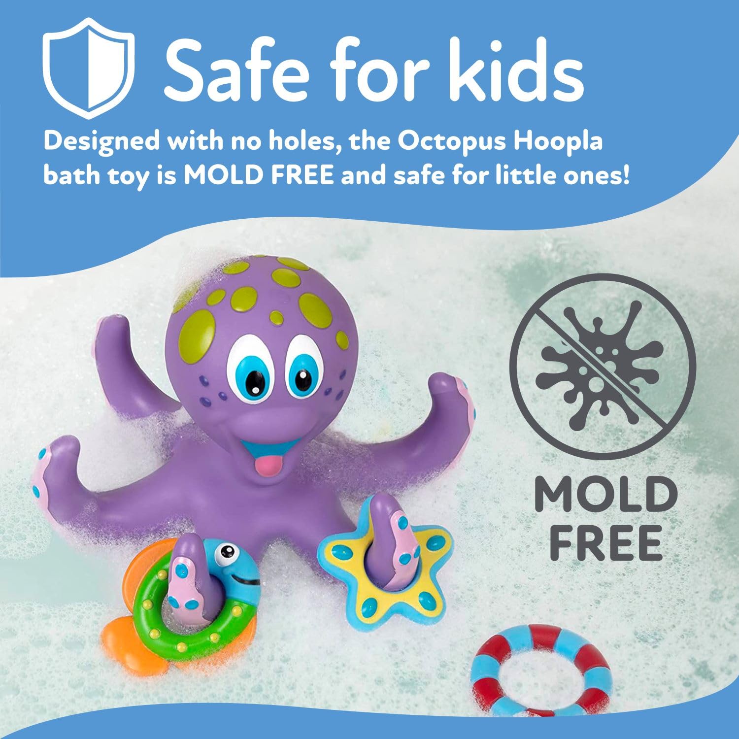 Nuby Floating Octopus Bath Toy with 3 Throwing Rings | Ages 18 Months+ | Purple 3