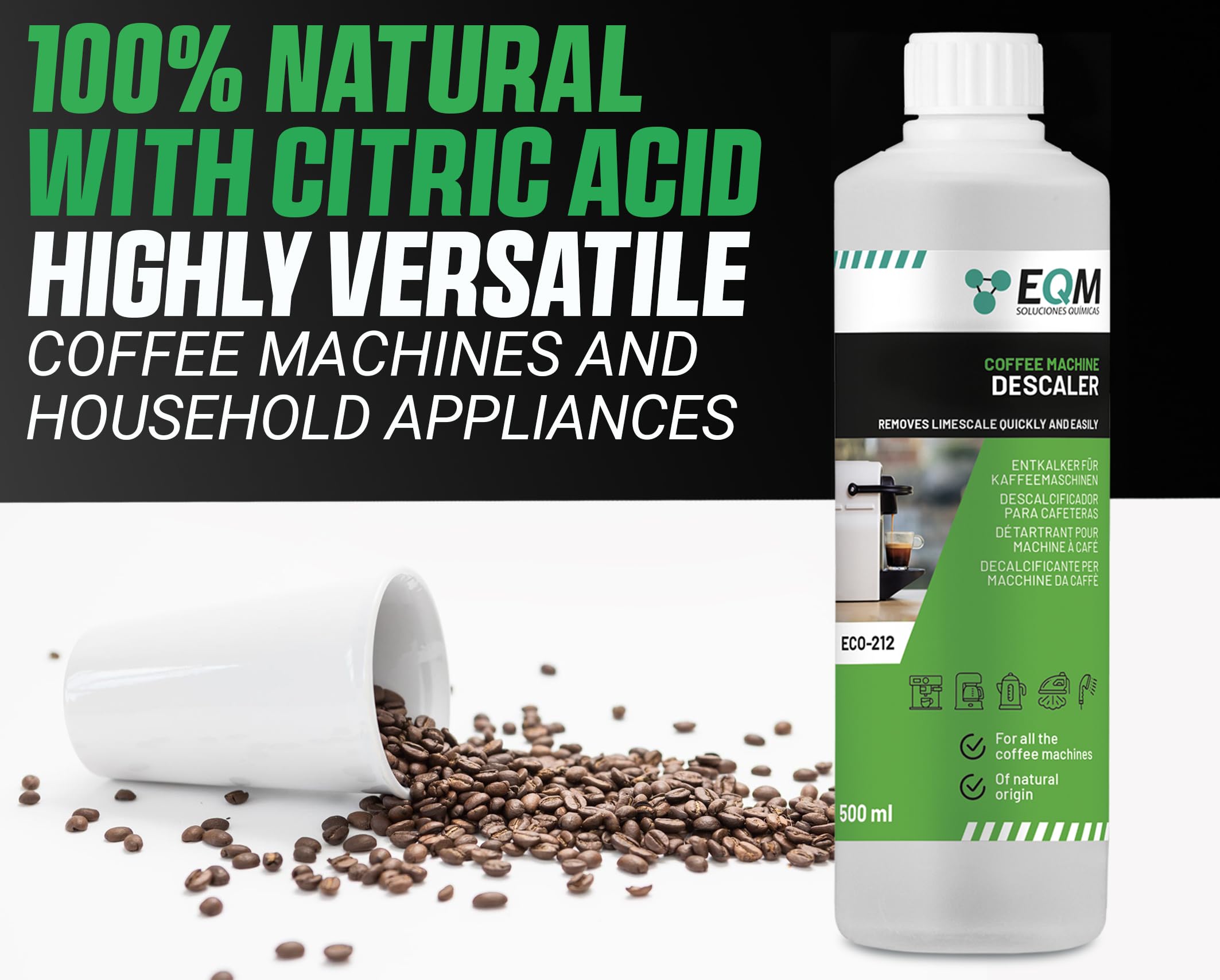 EQM ECO-212 Coffee Machine Descaler - 500 ml - 100% Natural Origin with Citric Acid 5