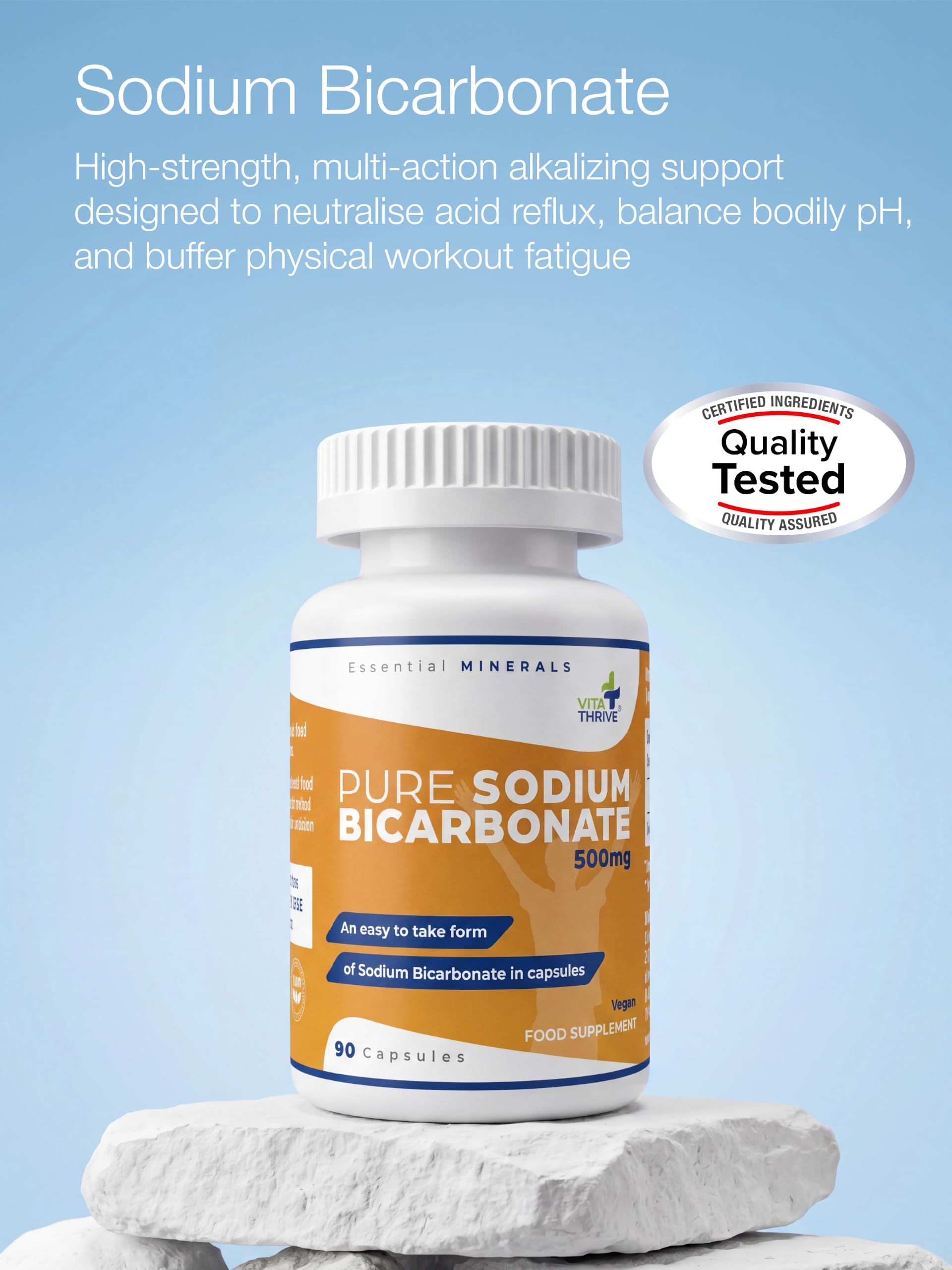 Vita Thrive Sodium Bicarbonate 500mg Capsules - Digestive Health Support | 90 Count | Vegan 7