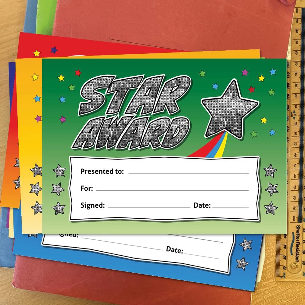 SuperStickers Star Award Certificates - Sparkly Holographic Rewards | 20 Pack | A5 Size 4