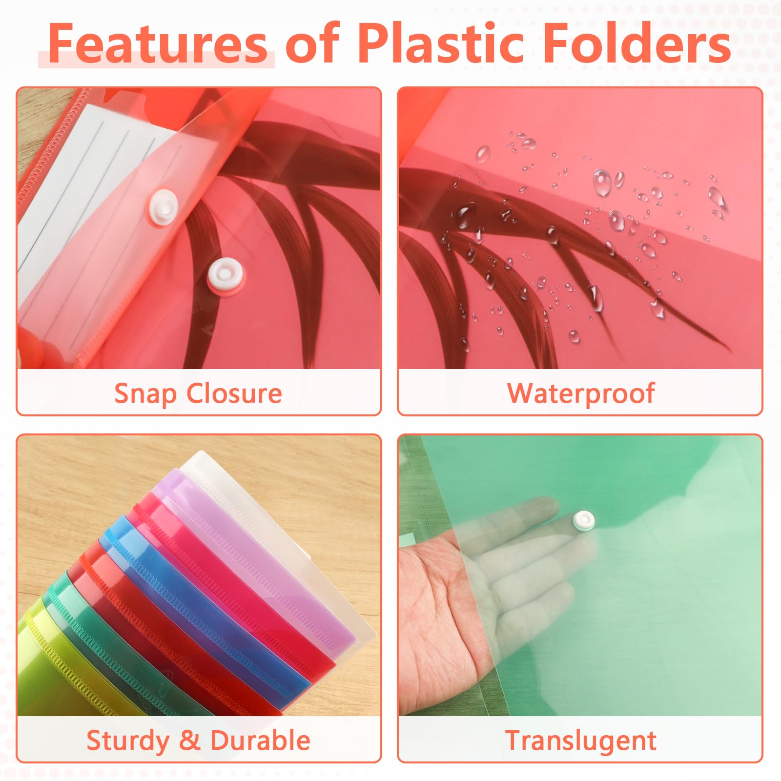 MOXYOY Plastic Wallets A4, 7PCS, Waterproof Document Folders with Label Pocket and Press-Stud Closure 4