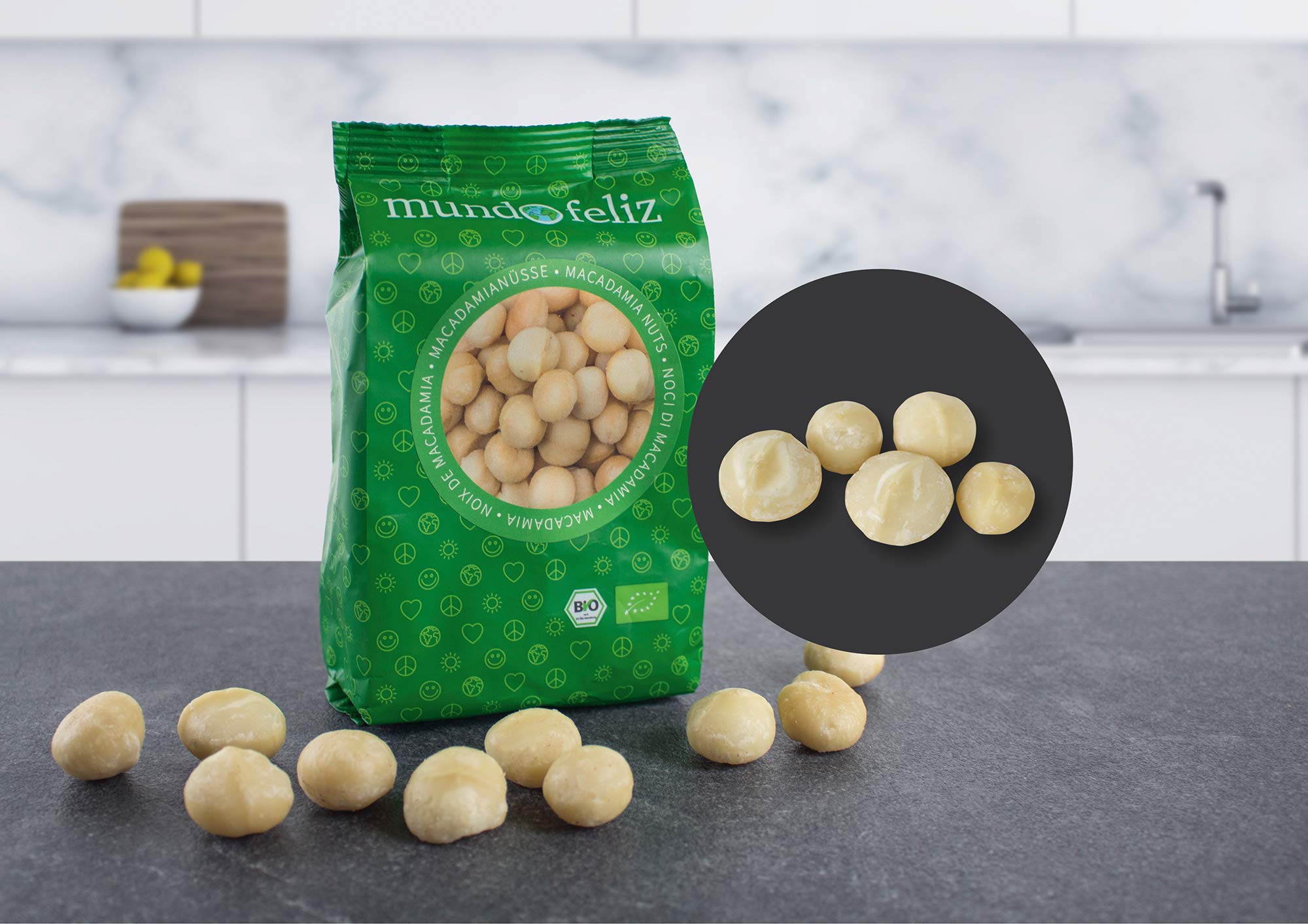 Mundo Feliz Organic Raw Macadamia Nuts - 5 x 100g Pack | Unsalted | Vegan
