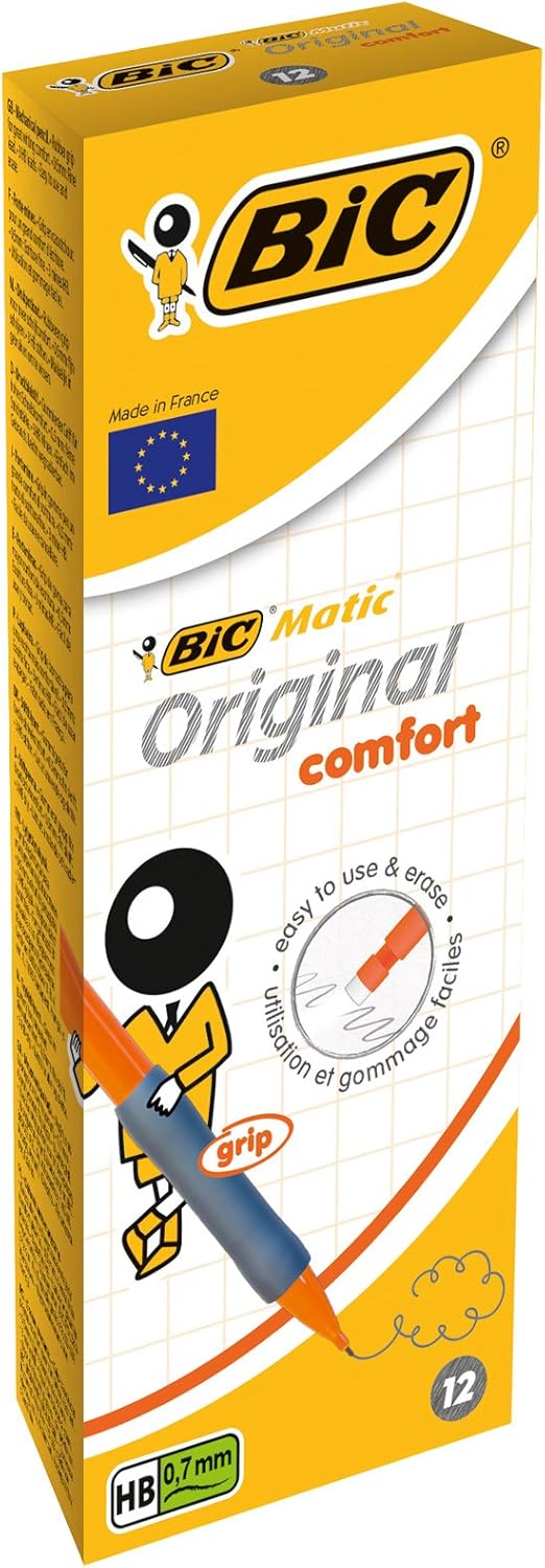 BIC Matic Original Comfort, Mechanical Pencils with 0.7mm Pressure Resistant HB Lead, Assorted Barrel Colours, Pack of 12