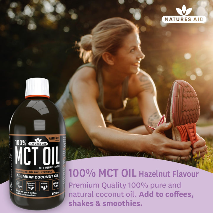 Natures Aid MCT Oil 500ml Hazelnut Flavour - Vegan, Sustainably Sourced from Coconut Oil for Coffee, Smoothies & Dressings