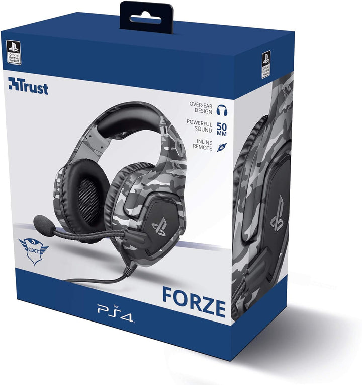 Trust GXT 488 Forze-G Gaming Headset for PS4 and PS5 – Officially Licensed with 50mm Drivers, Foldable Mic, Inline Remote, Grey