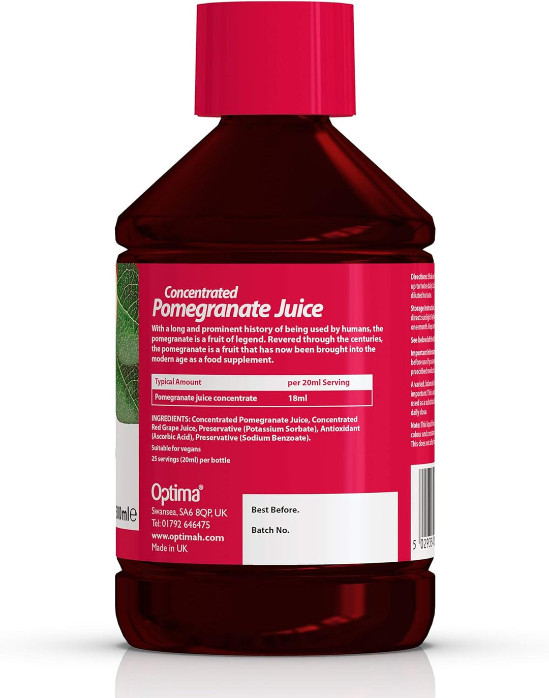 Optima Pomegranate Juice Concentrate 500ml - Vegan Liquid Food Supplement