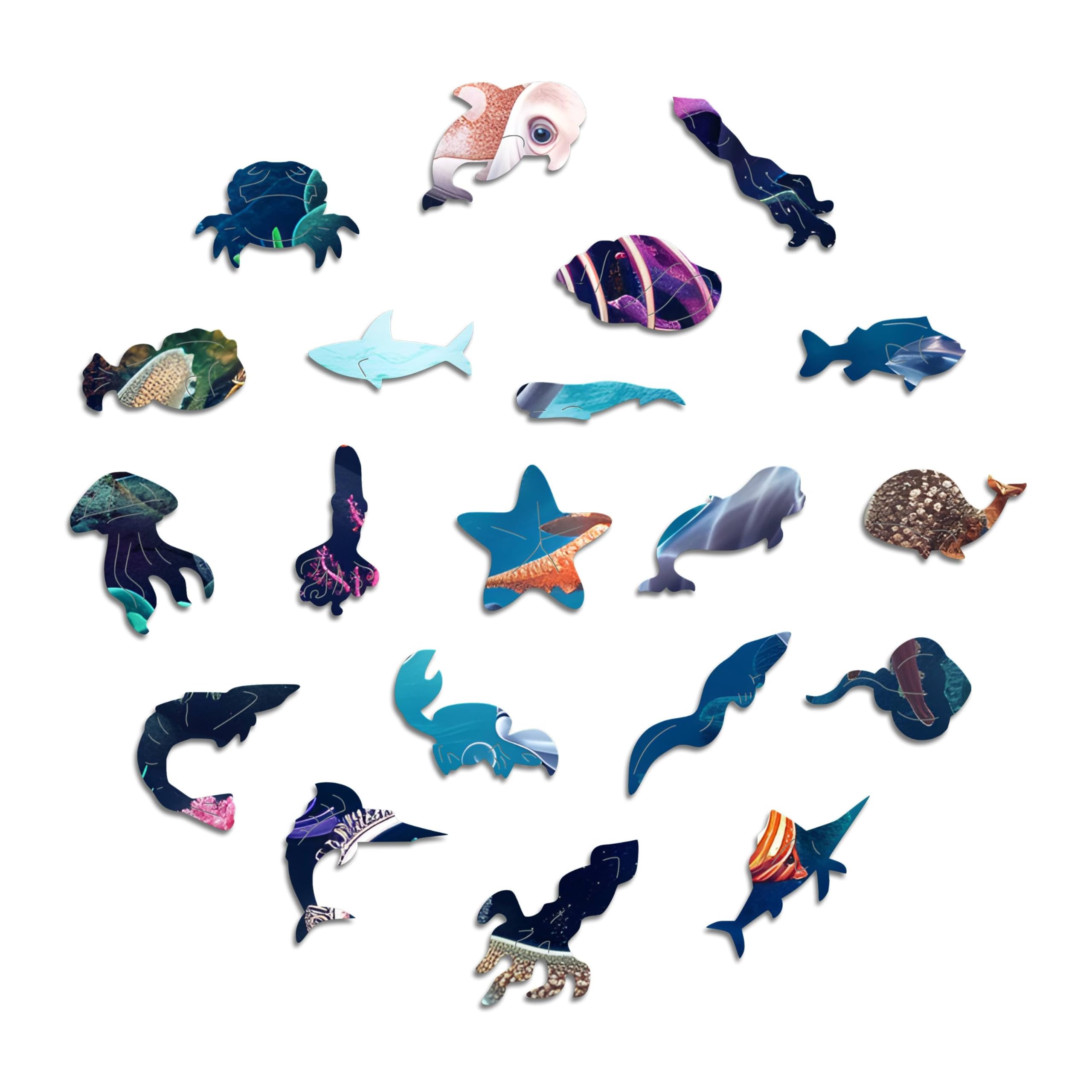 Iconic Puzzles - Sea & Fantasy Animals Wooden Puzzle, 200 Pieces, Ages 14+