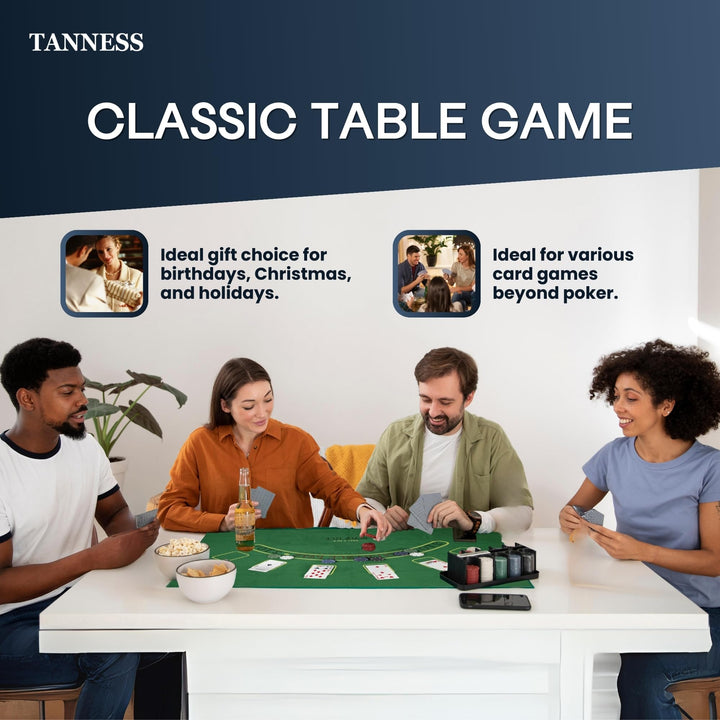 Tanness 200 Pcs Casino Poker Set with Chips, Cards, and Playing Mat for Texas Hold'em and Blackjack