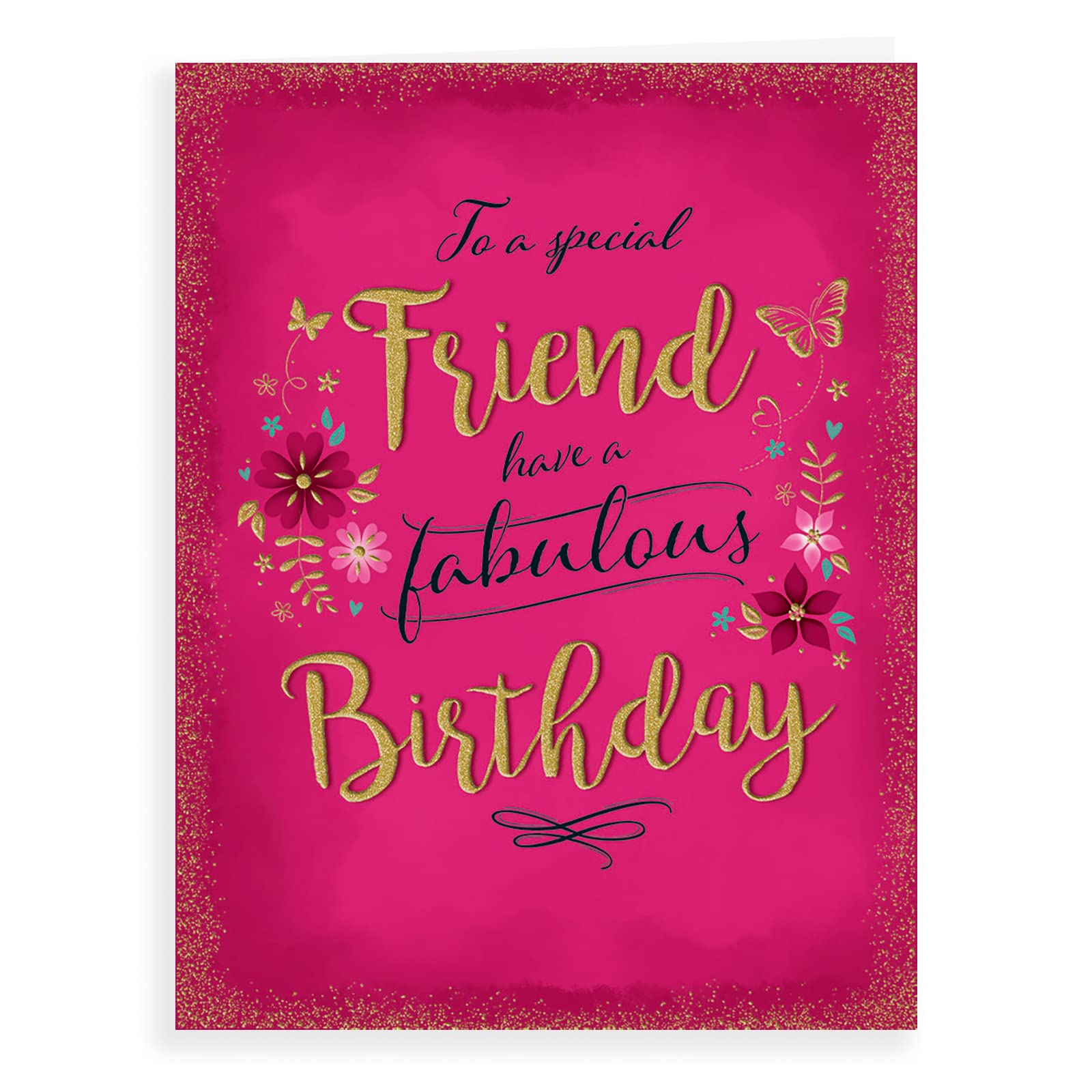 Piccadilly Greetings Birthday Card for Friend - 8 x 6 Inches | Pink Flowers Design 1