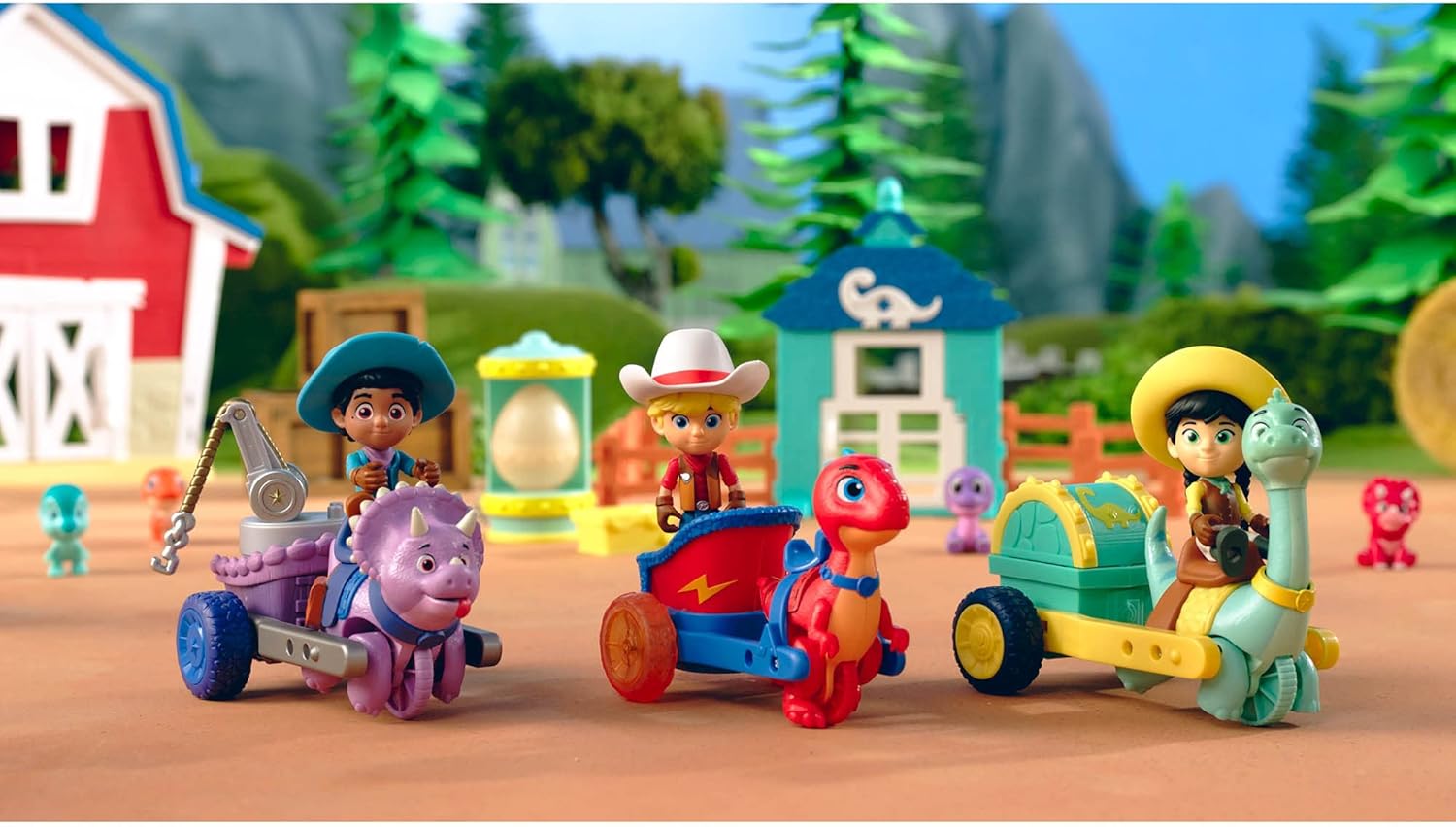 Dino Ranch Jon & Blitz Chariot Vehicle - Pull-Back Action with 3" Figure, Ages 3+ 4