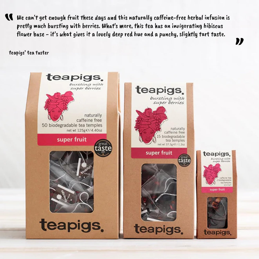 teapigs Super Fruit Tea - Caffeine-Free Herbal Tea Bags with Hibiscus & Berries - 50 Bags