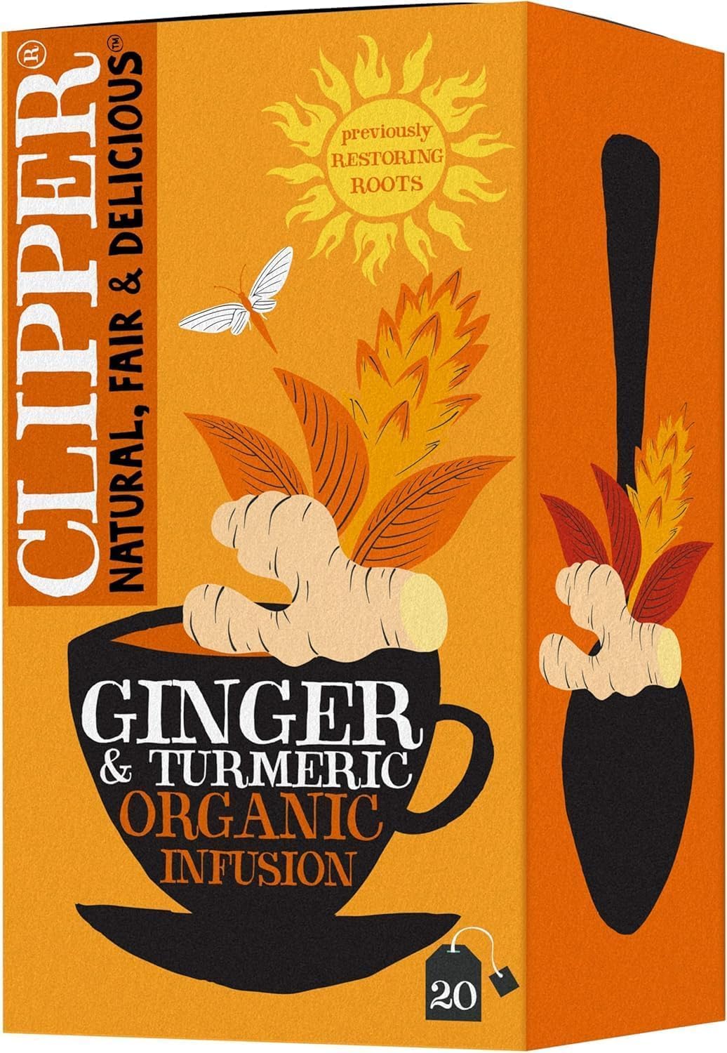 Clipper Natural, Fair & Delicious Organic Restoring Roots Ginger & Turmeric Herbal Tea Bags | 20 Count 1