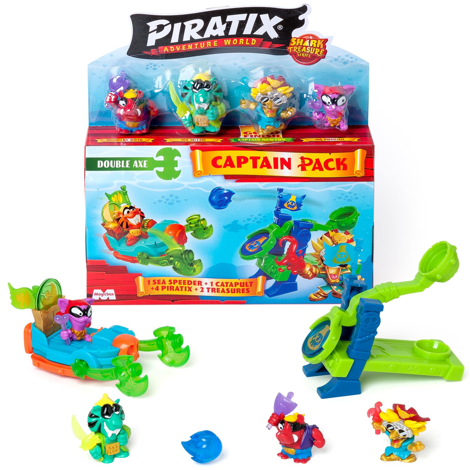 PIRATIX ADVENTURE WORLD Piratix Shark Treasure Series – Captain Pack Newton | Includes 4 Figures