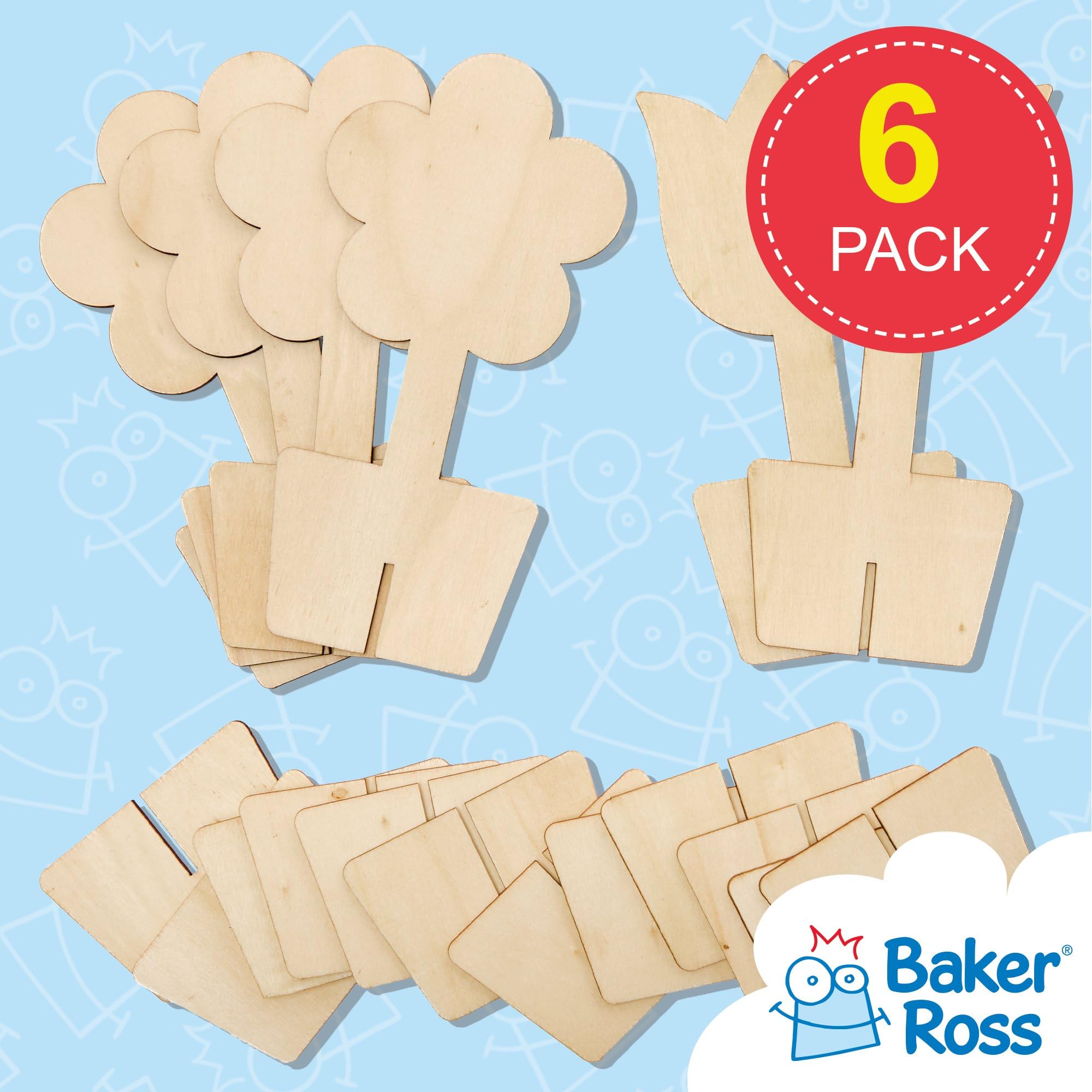 Baker Ross Flower 3D Wooden Stand Up Decorations - Pack of 6 Kits | 16cm Height 2