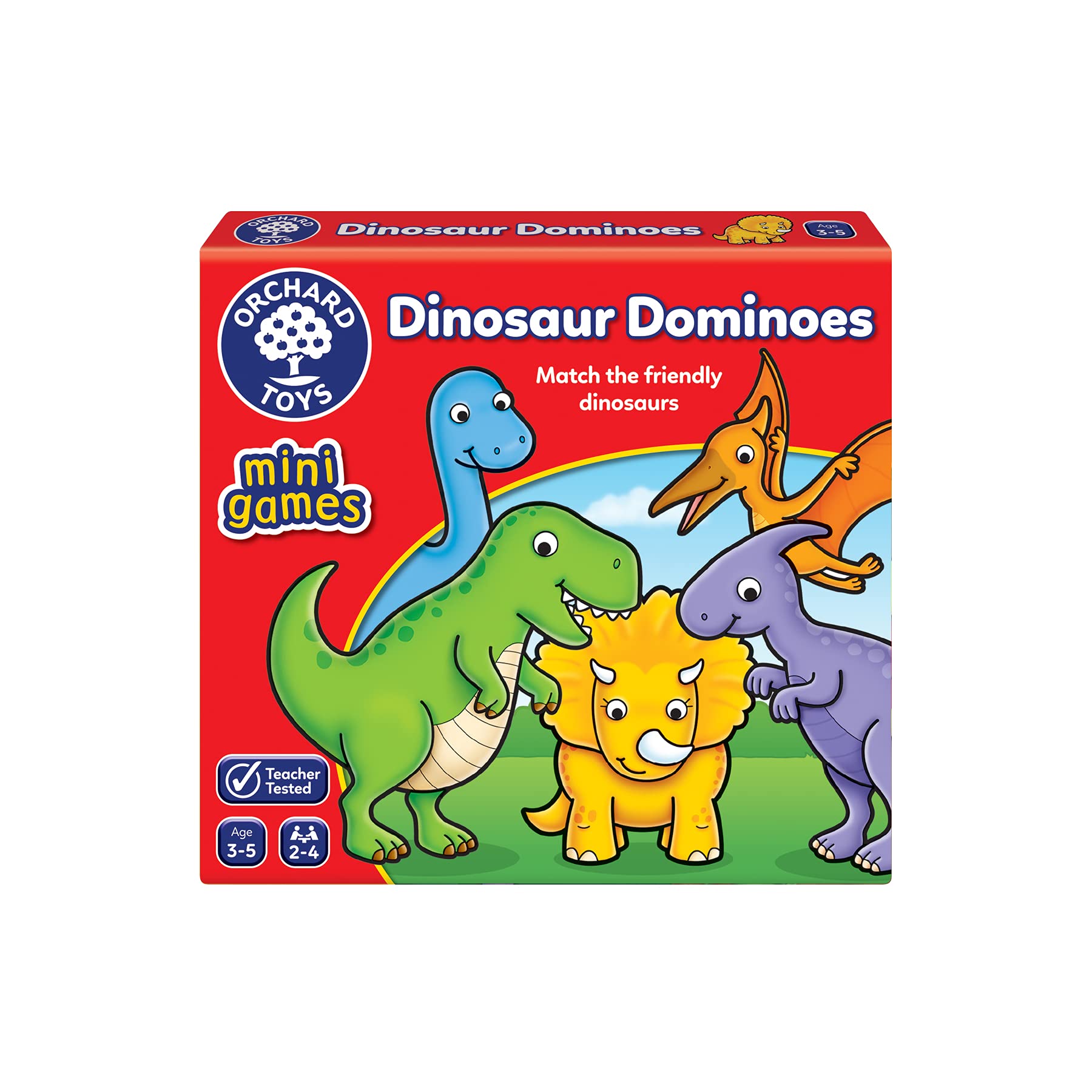 Orchard Toys Dinosaur Dominoes Mini Game - Travel Size for Ages 3-5 | 2-4 Players